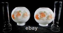 Pair of Antique Miniature Porcelain Oil Lamps Figural Farm Boy & Girl Hulsebus