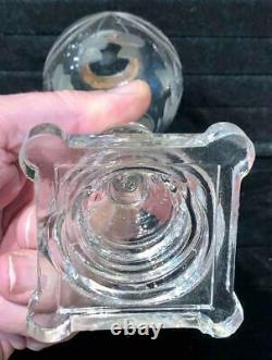 Pair of Antique Sandwich Glass Blown + Engraved Thistle Font Whale Oil Lamps