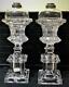 Pair of Antique Sandwich Glass Waisted Loop Whale Oil Lamps, Monument Base