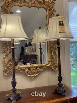 Pair of Buffet/Table Lamps Oil-Rubbed Bronze Finish withAntique Gold Burnishing