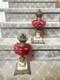 Pair of French Cranberry Glass Brass Oil Lamps c1900's