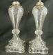 Pair of Rare Antique Glass Whale Oil Lamps Circa 1845 with Etached Fonts
