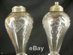 Pair of Rare Antique Glass Whale Oil Lamps Circa 1845 with Etached Fonts