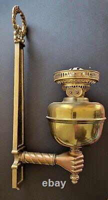 Pair of Vintage Brass Wall Sconce Oil Lamps with Hands by John Scott in England