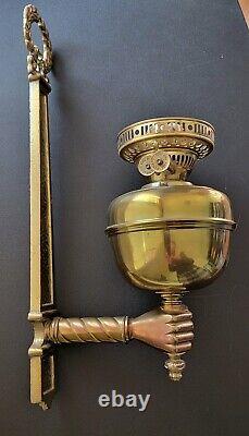 Pair of Vintage Brass Wall Sconce Oil Lamps with Hands by John Scott in England