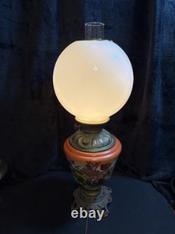 Parlor Lamp Antique Electrified Oil Lamp GWTW Fox & Roses Scene Floral 23 T