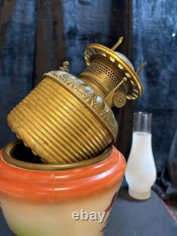 Parlor Lamp Antique Electrified Oil Lamp GWTW Fox & Roses Scene Floral 23 T