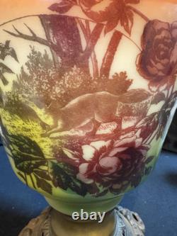 Parlor Lamp Antique Electrified Oil Lamp GWTW Fox & Roses Scene Floral 23 T