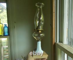 Patented Nov. 2,1858 Early Marble Base Oil Lamp With Milkglass Teardrop Stem Nice