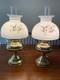 Perfect Pair of Working Antique Polished Brass Oil Lamps Converted to Electric
