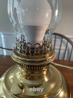 Perfect Pair of Working Antique Polished Brass Oil Lamps Converted to Electric