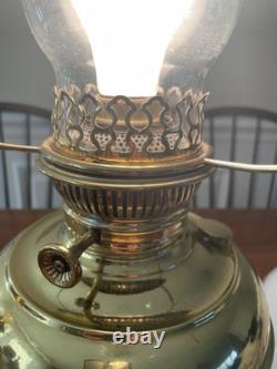 Perfect Pair of Working Antique Polished Brass Oil Lamps Converted to Electric