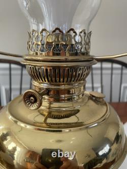 Perfect Pair of Working Antique Polished Brass Oil Lamps Converted to Electric