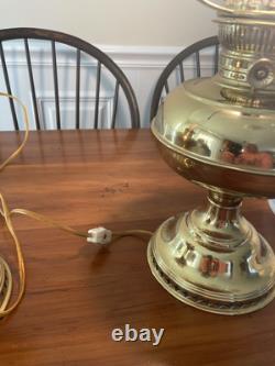 Perfect Pair of Working Antique Polished Brass Oil Lamps Converted to Electric