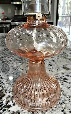 Pink Depression Lancaster Glass Dot Optic Oil Kerosen Lamp Vtg Antique