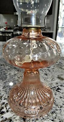 Pink Depression Lancaster Glass Dot Optic Oil Kerosen Lamp Vtg Antique