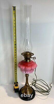 Pink Glass Kerosene Oil Lamp, Antique, Peony Floral Ombré Design, Gorgeous, Rare