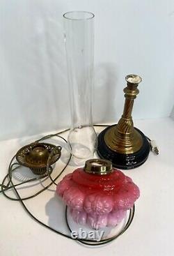 Pink Glass Kerosene Oil Lamp, Antique, Peony Floral Ombré Design, Gorgeous, Rare