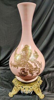 Pink Rampant Lion decor banquet GWTW parlor oil lamp base Consolidated glass