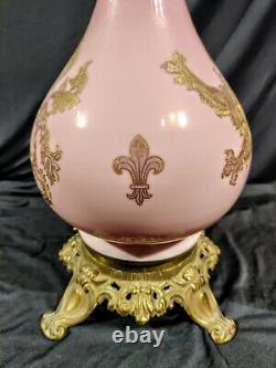 Pink Rampant Lion decor banquet GWTW parlor oil lamp base Consolidated glass