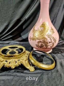 Pink Rampant Lion decor banquet GWTW parlor oil lamp base Consolidated glass