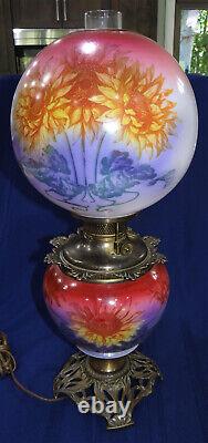 Pittsburgh GWTW Sunflower Parlor Banquet Kerosene Oil Lamp Antique 1905 RARE
