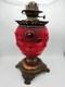 Pittsburgh Glass Bull's Eye Parlor Oil Lamp Base, Red Cardinal, 1895-1905