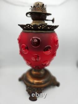 Pittsburgh Glass Bull's Eye Parlor Oil Lamp Base, Red Cardinal, 1895-1905