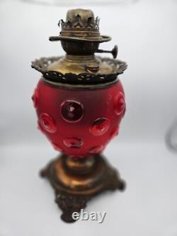Pittsburgh Glass Bull's Eye Parlor Oil Lamp Base, Red Cardinal, 1895-1905