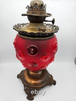 Pittsburgh Glass Bull's Eye Parlor Oil Lamp Base, Red Cardinal, 1895-1905