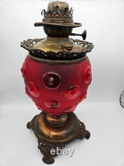 Pittsburgh Glass Bull's Eye Parlor Oil Lamp Base, Red Cardinal, 1895-1905