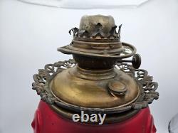Pittsburgh Glass Bull's Eye Parlor Oil Lamp Base, Red Cardinal, 1895-1905