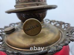 Pittsburgh Glass Bull's Eye Parlor Oil Lamp Base, Red Cardinal, 1895-1905