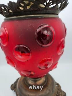 Pittsburgh Glass Bull's Eye Parlor Oil Lamp Base, Red Cardinal, 1895-1905