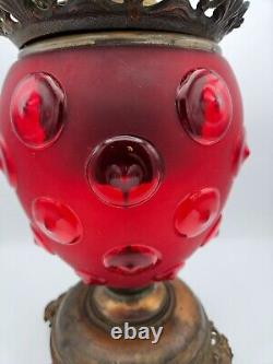 Pittsburgh Glass Bull's Eye Parlor Oil Lamp Base, Red Cardinal, 1895-1905