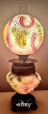 Pittsburgh Success Puffy Grape GWTW Lamp Kerosene Oil Opal Glass Antique