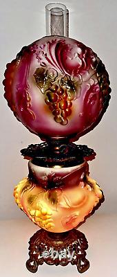 Pittsburgh Success Puffy Grape GWTW Lamp Kerosene Oil Opal Glass Antique