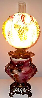 Pittsburgh Success Puffy Grape GWTW Lamp Kerosene Oil Opal Glass Antique