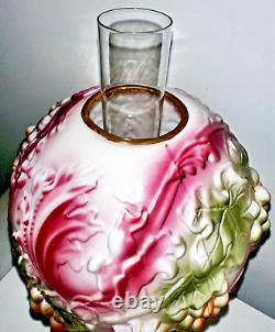 Pittsburgh Success Puffy Grape GWTW Lamp Kerosene Oil Opal Glass Antique