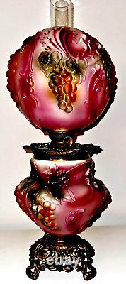 Pittsburgh Success Puffy Grape GWTW Lamp Kerosene Oil Opal Glass Antique