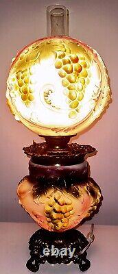 Pittsburgh Success Puffy Grape GWTW Lamp Kerosene Oil Opal Glass Antique