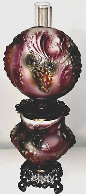 Pittsburgh Success Puffy Grape GWTW Lamp Kerosene Oil Opal Glass Antique