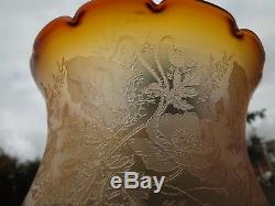 Pr genuine victorian amber glass kerosene oil gas lamp shades c1870- 1890