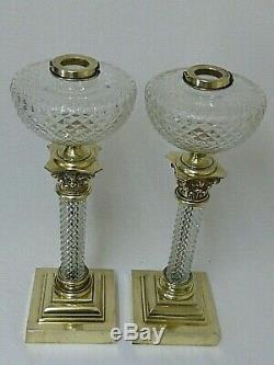 Quality Pair Of Victorian Cut Glass Duplex Oil Lamps