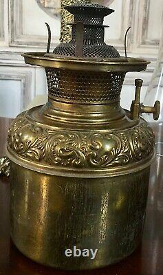 RARE 19th C. Bradley & Hubbard Banquet Brass Lamp Oil Kerosene B & H Antique