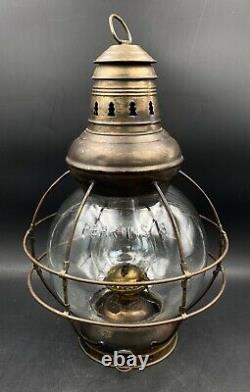 RARE 8 Brass Perkins Ships Maritime Nautical Oil Lamp Lantern WithOriginal Globe