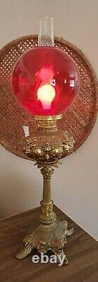 RARE ANTIQUE OIL Converted ROCHESTER Ruby Red GLASS GRAND VICTORIAN BANQUET LAMP