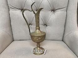 RARE ANTIQUE Rustic Brass Urn Metal Wine Vessel Water Pitcher Aladdin Oil Lamp