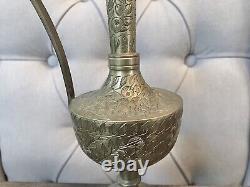 RARE ANTIQUE Rustic Brass Urn Metal Wine Vessel Water Pitcher Aladdin Oil Lamp