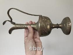 RARE ANTIQUE Rustic Brass Urn Metal Wine Vessel Water Pitcher Aladdin Oil Lamp